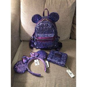 Loungefly Rare Grail Disney Parks Purple Potion Mini Backpack Wallet Minnie Ears